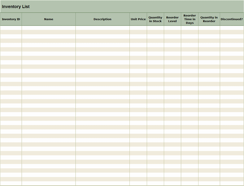 Inventory List Excel Spreadsheet Sample