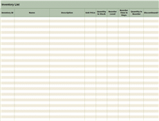Inventory List Excel Spreadsheet Sample