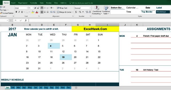 Download Student Calendar Planner Template for Microsoft Excel 2016