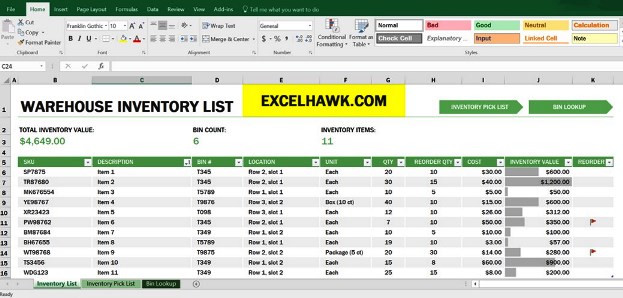 Download Warehouse Inventory Management Templates for Microsoft Excel 2016